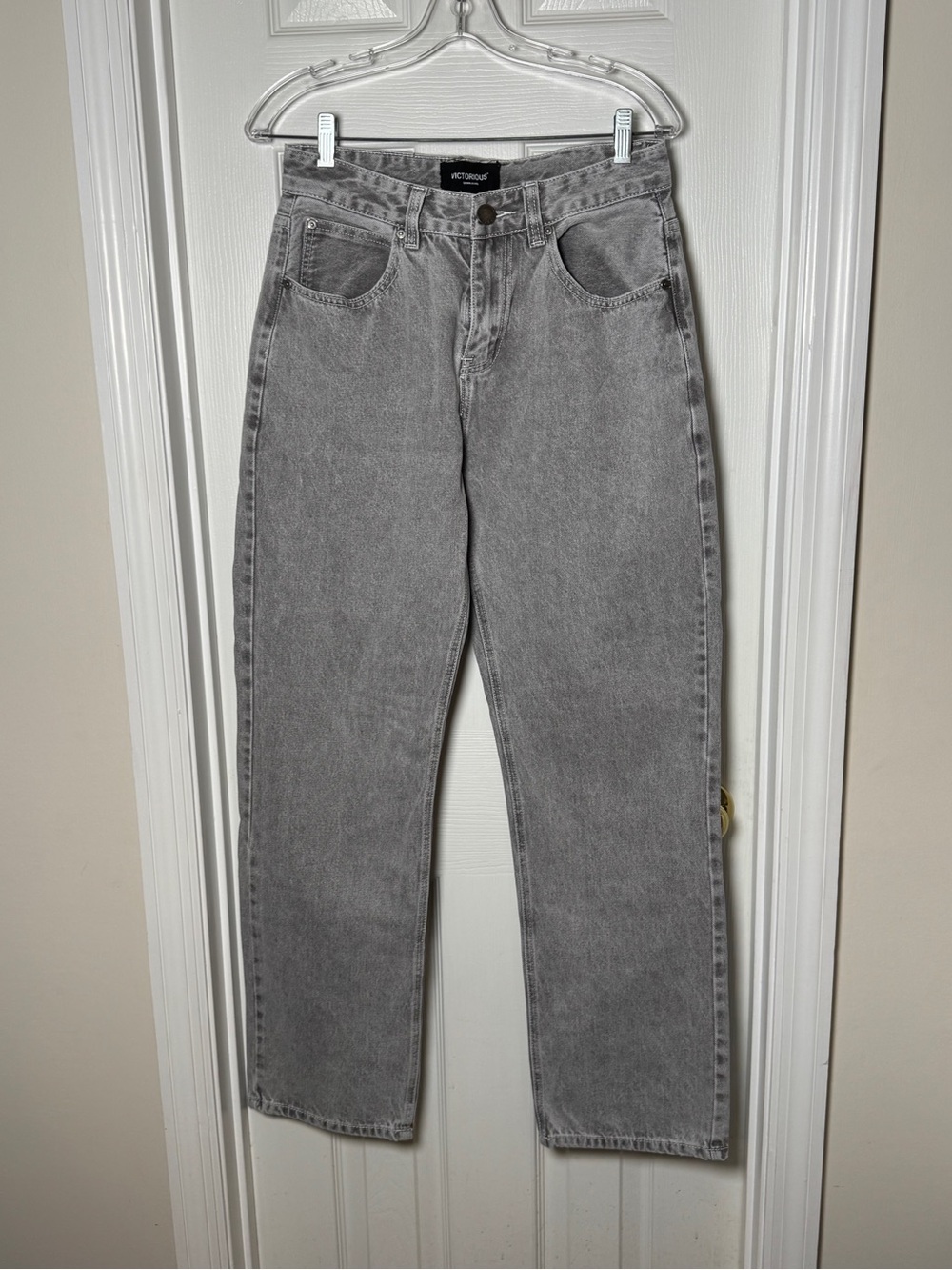 Victorious Men's Essential Baggy Wide Denim Jeans Grey Size 30 Vintage Wash